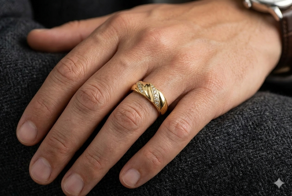 10K Yellow Gold Diamond Accent Men's Wedding Band