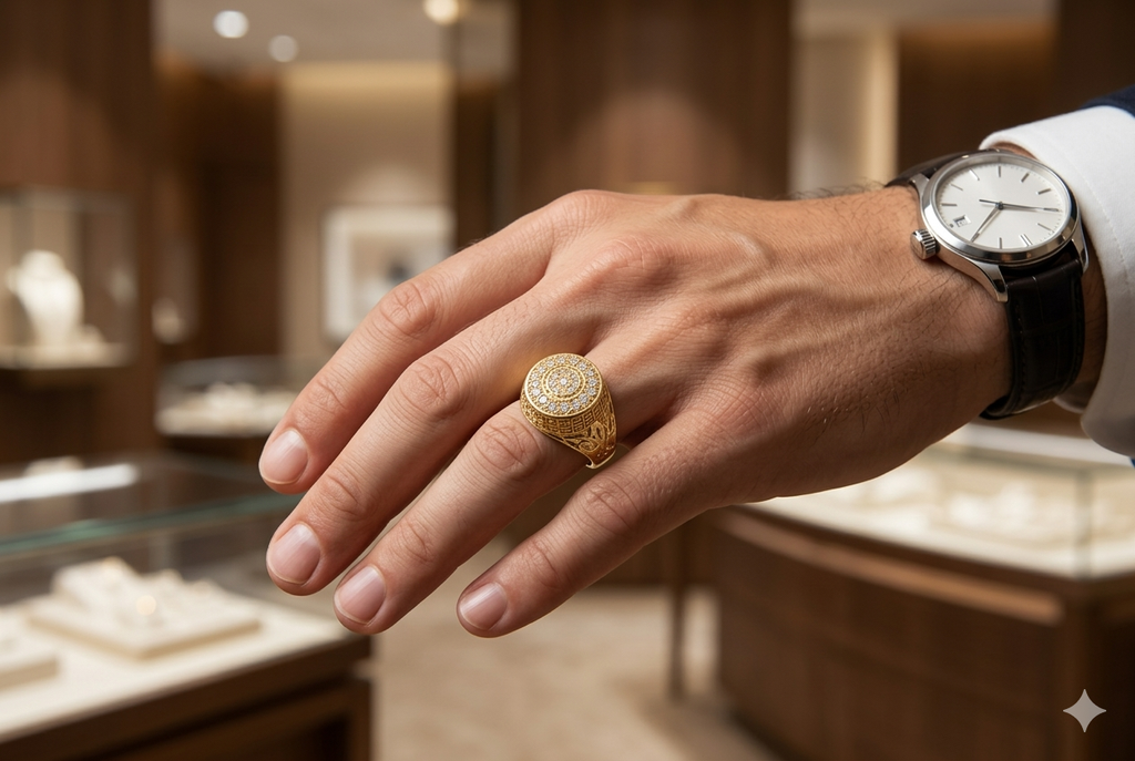 10K Yellow Gold Diamond Signet Ring – Luxury Men's Statement Ring