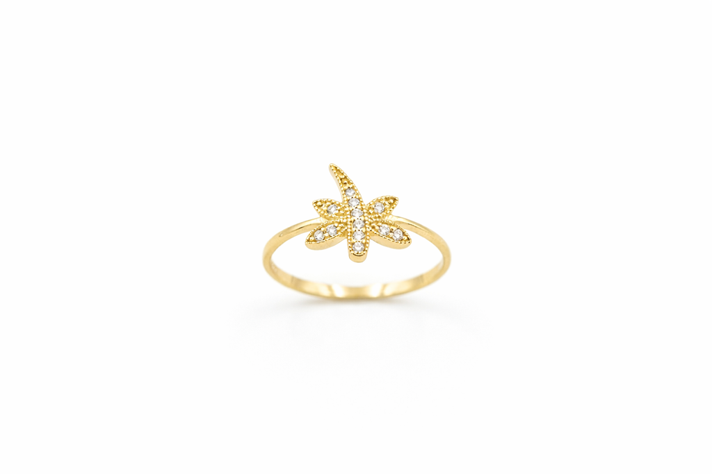 10K Yellow Gold Diamond Dragonfly Ring