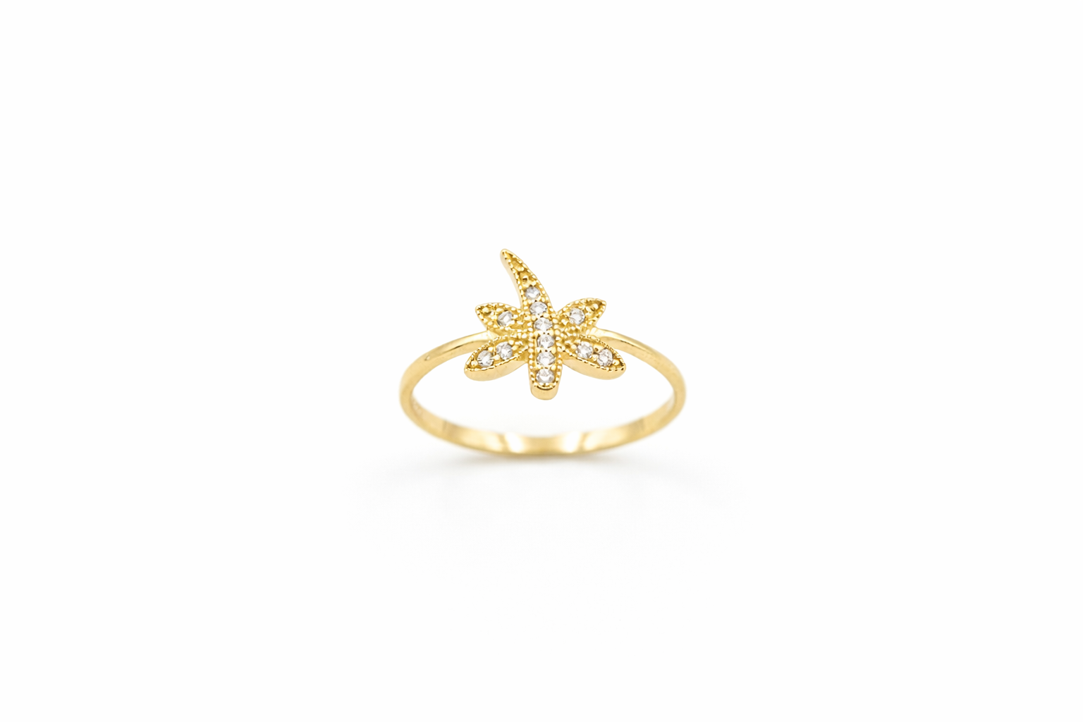 10K Yellow Gold Diamond Dragonfly Ring