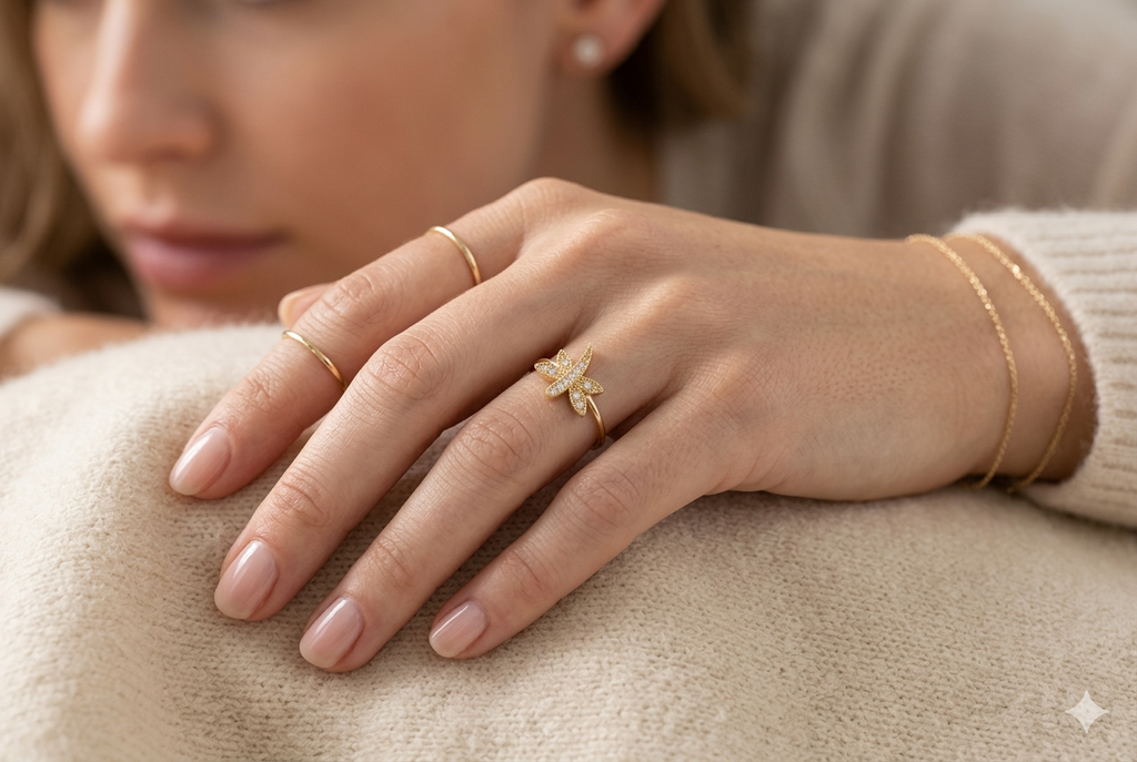 10K Yellow Gold Diamond Dragonfly Ring