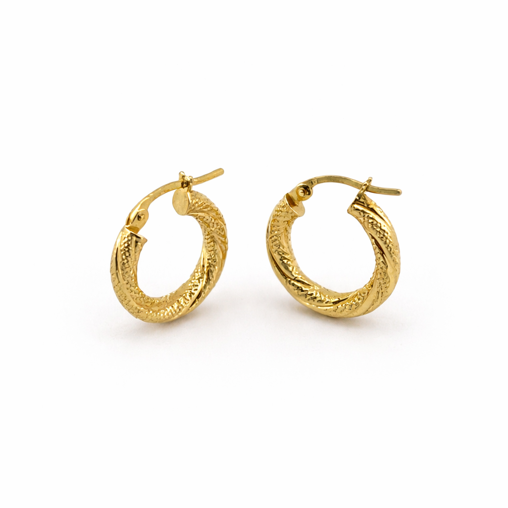 14K Yellow Gold Twisted Rope Hoop Earrings