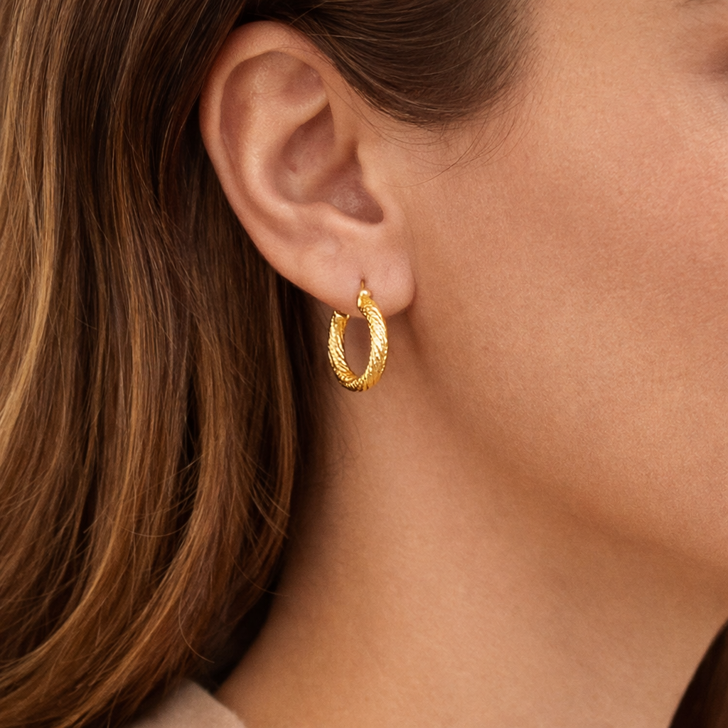 14K Yellow Gold Twisted Rope Hoop Earrings