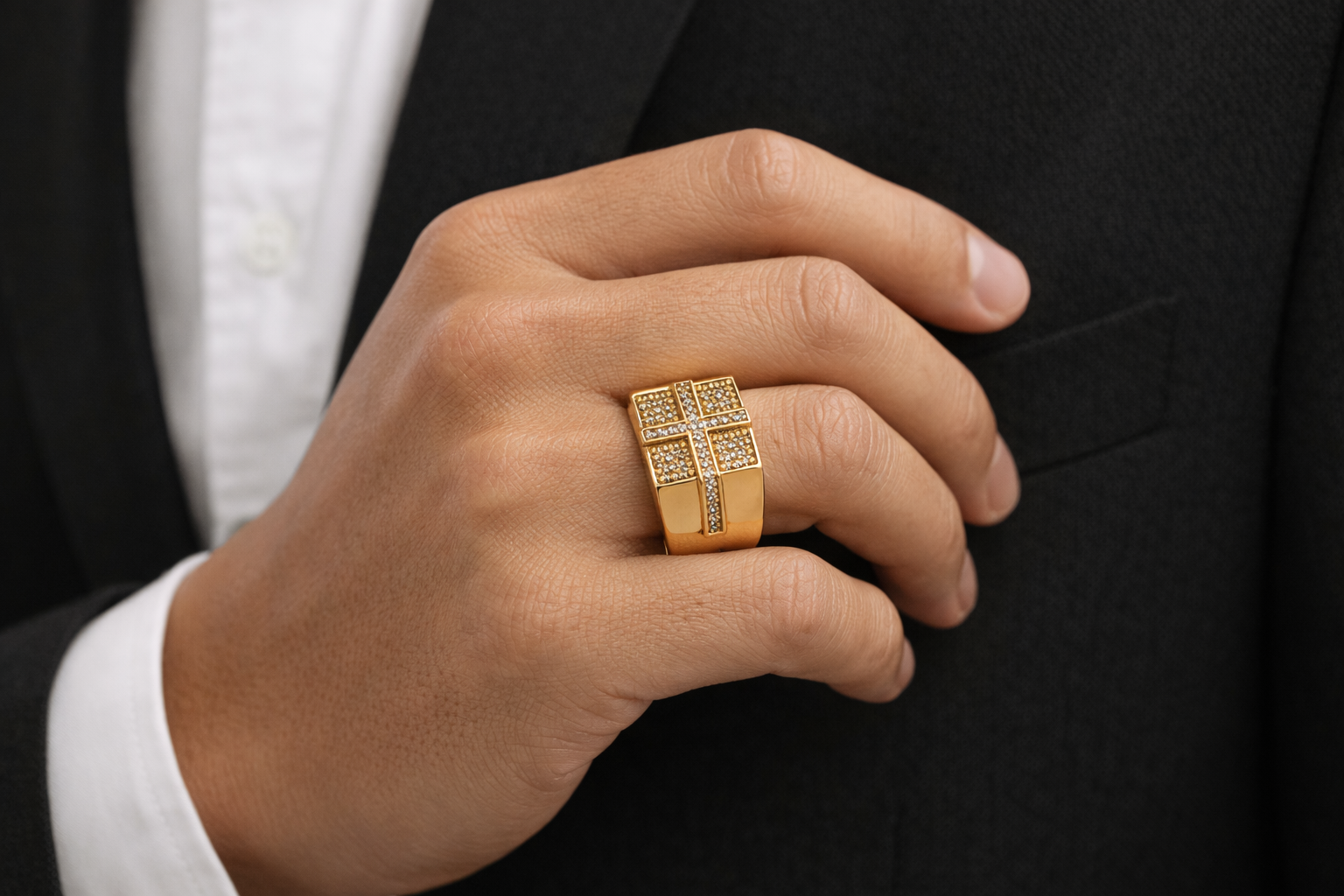 10K Yellow Gold Diamond Cross Signet Ring